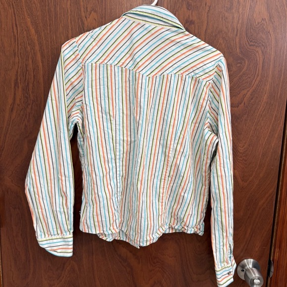 Vintage Rockies Button Down Shirt Womens L Striped Western Orange Green Blue - Picture 2 of 8
